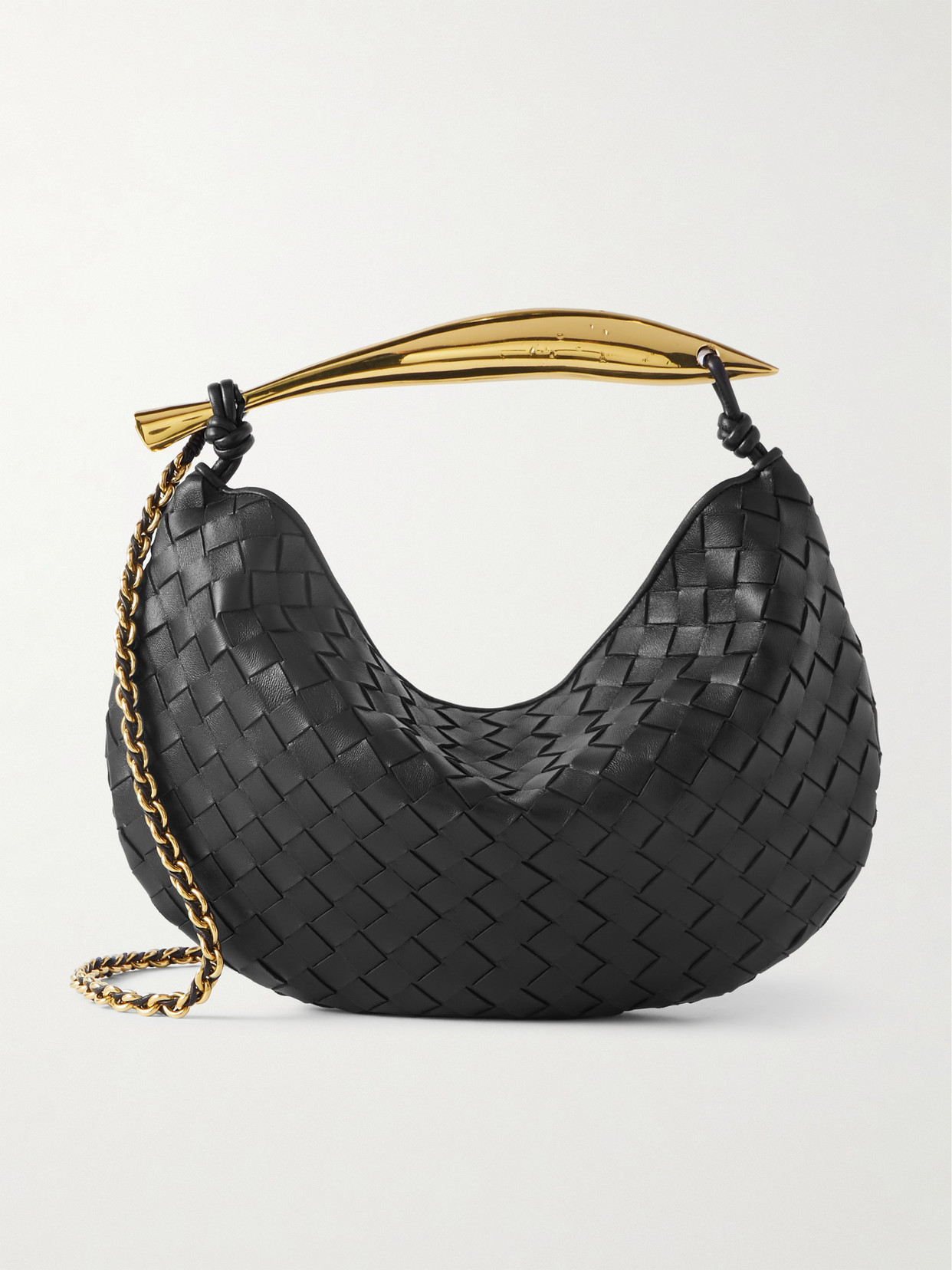 Bottega Veneta Sardine Small Intrecciato Leather Shoulder Bag In Black/brass