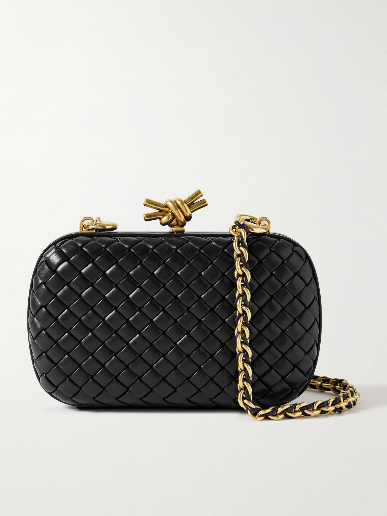 Bottega Veneta - Chain Knot With Chain Intrecciato Leather Shoulder Bag - Black