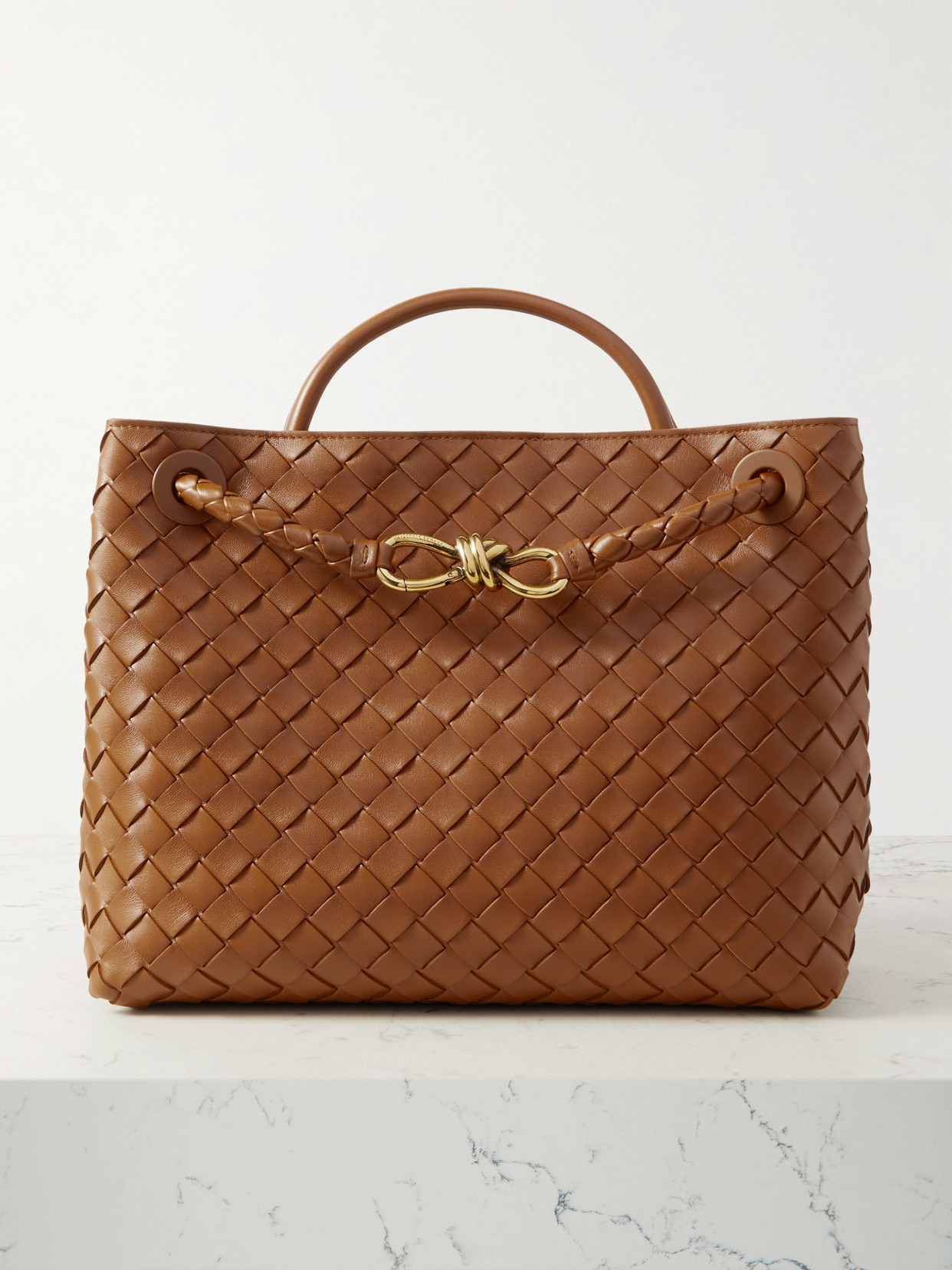 Bottega Veneta Andiamo Medium Embellished Intrecciato Leather Tote In Brown