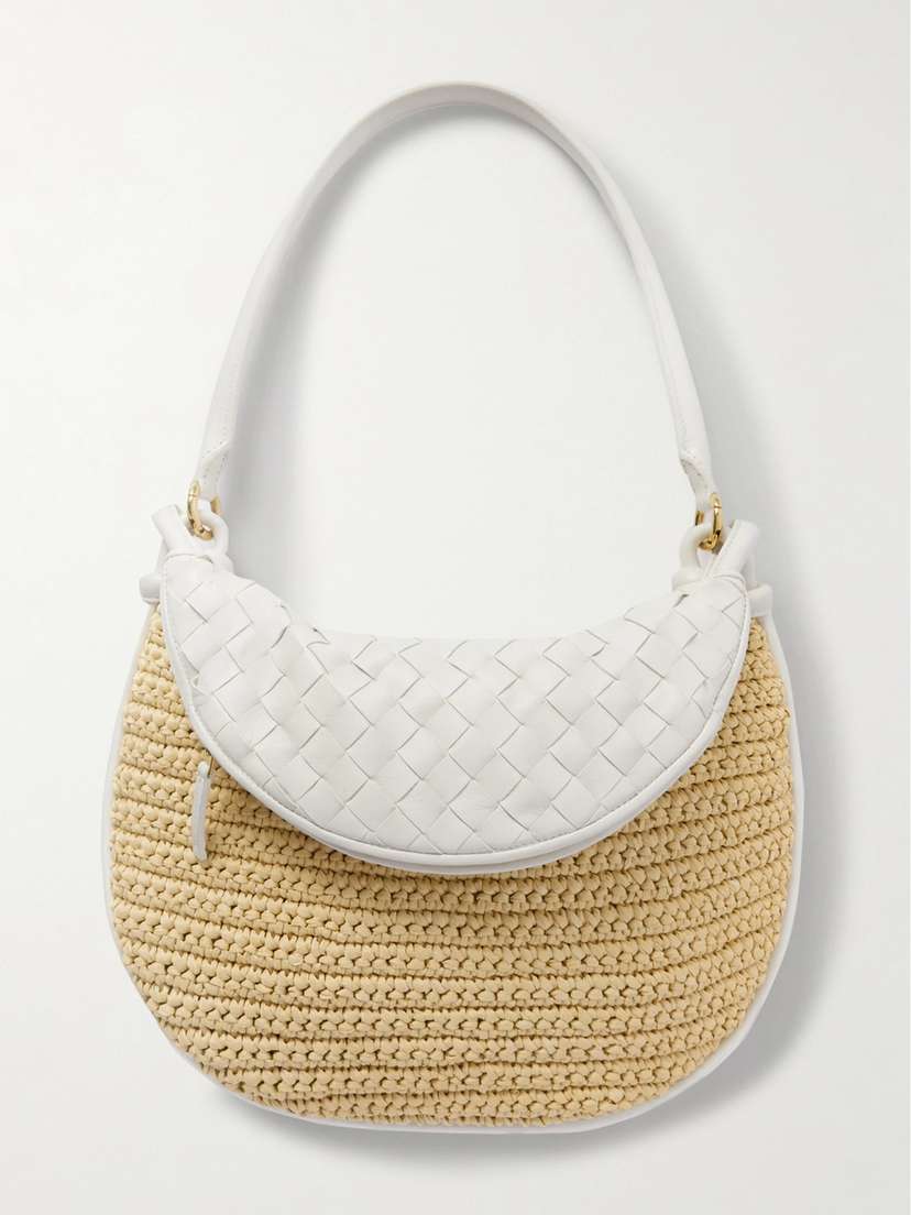 Bottega Veneta Gemelli Intrecciato Leather And Raffia Shoulder Bag