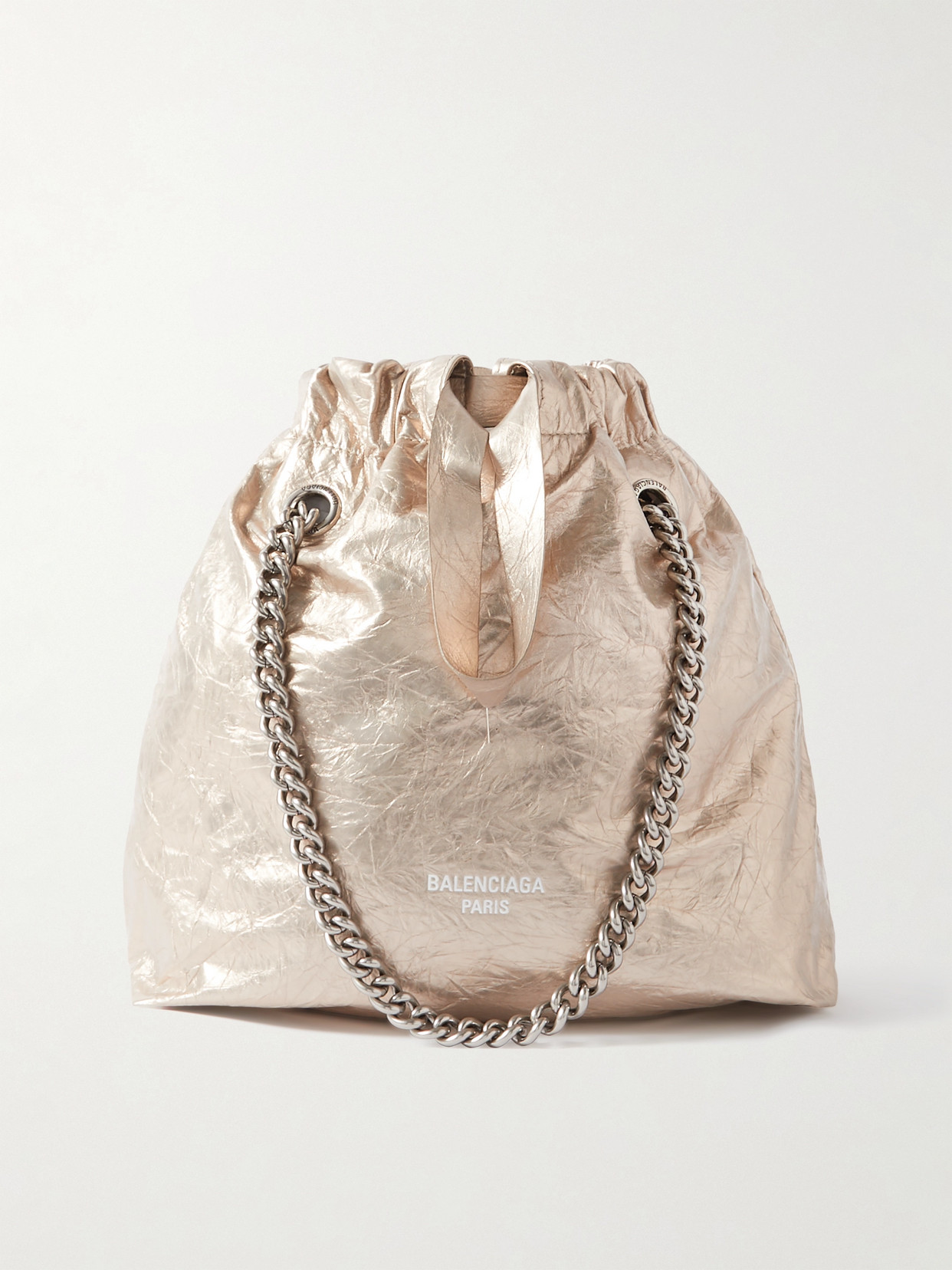 Shop Balenciaga Crush Metallic Crinkled-leather Tote In Neutrals