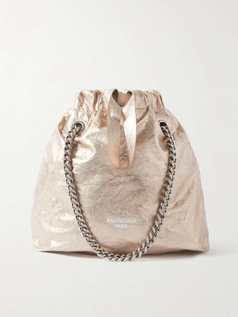 Balenciaga Crush Metallic Crinkled-leather Tote