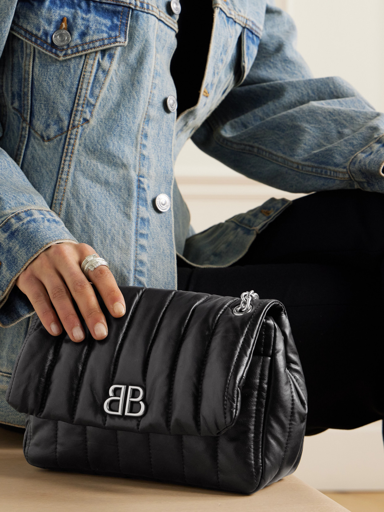 Balenciaga Monaco Mini Padded Quilted Leather Shoulder Bag In Black