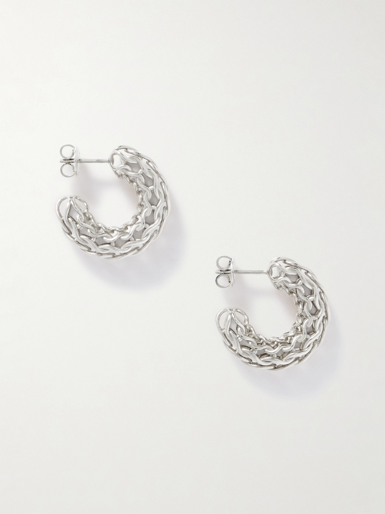 Bottega Veneta Crochet Silver Hoop Earrings