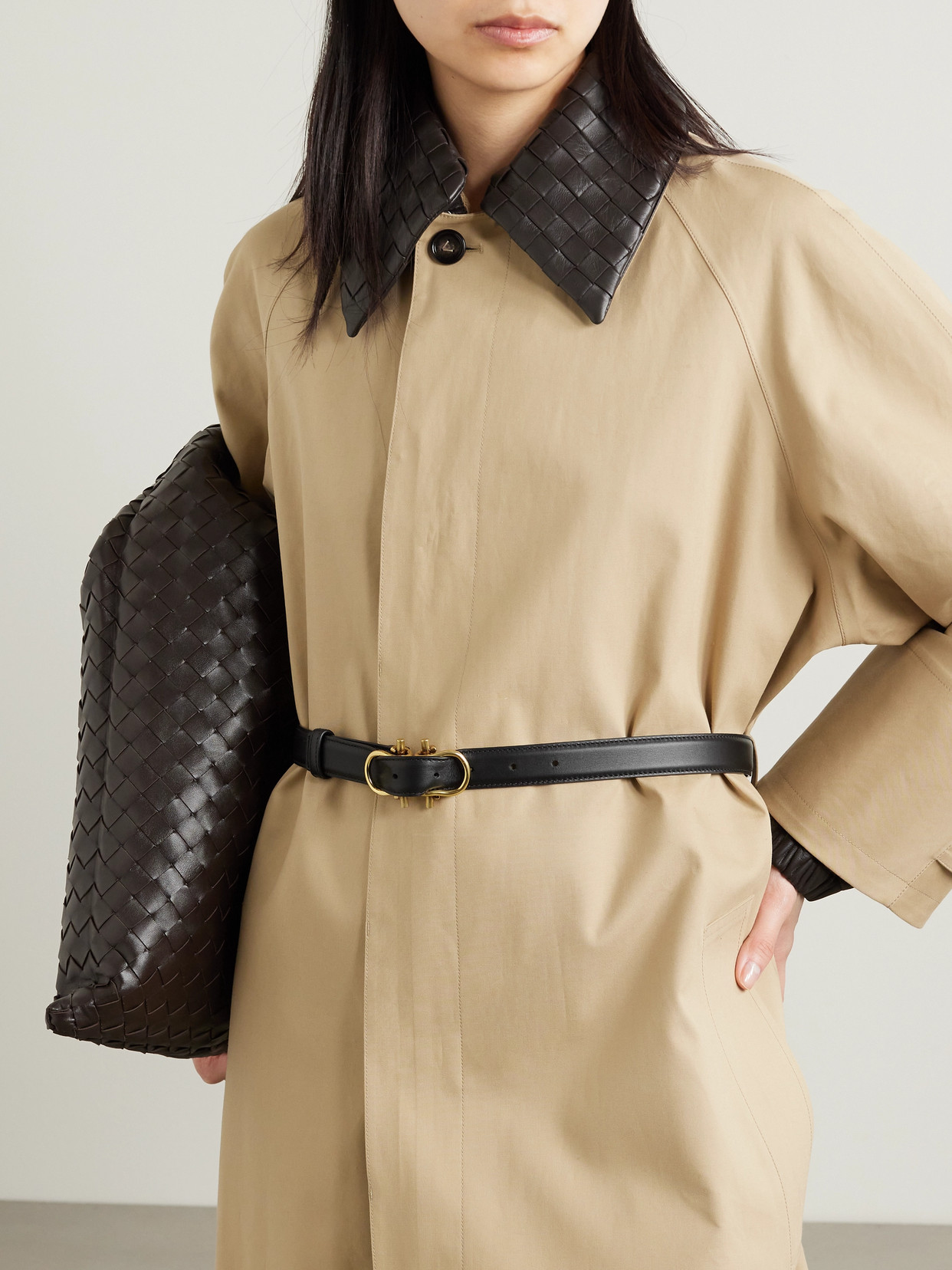 Bottega Veneta Leather Waist Belt In Black