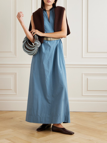 Brunello Cucinelli Belted embellished cotton-poplin maxi dress