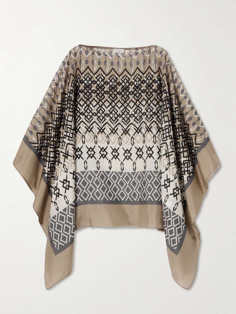 Brunello Cucinelli Printed Silk-voile Poncho