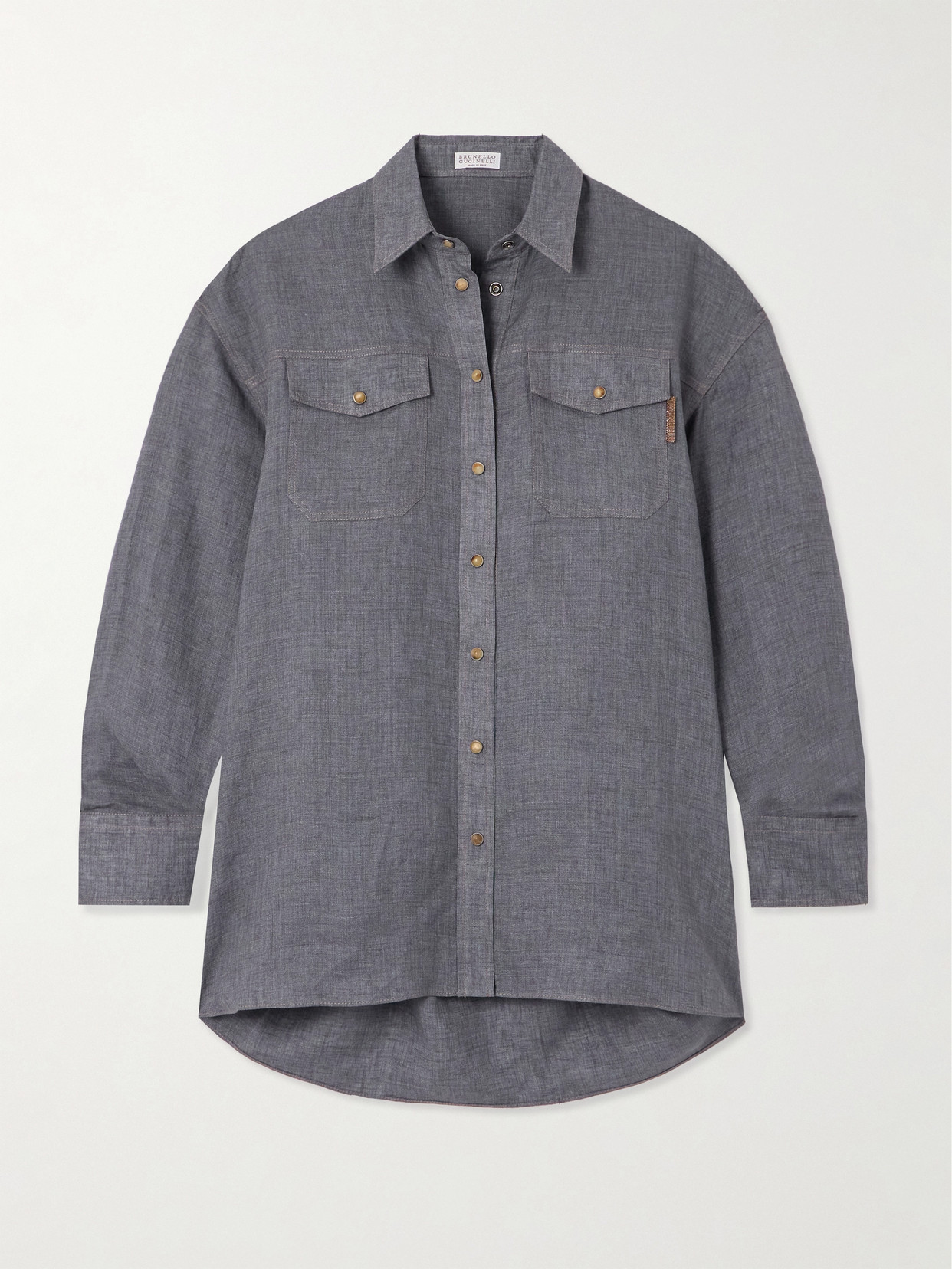 Brunello Cucinelli Linen Shirt In Gray