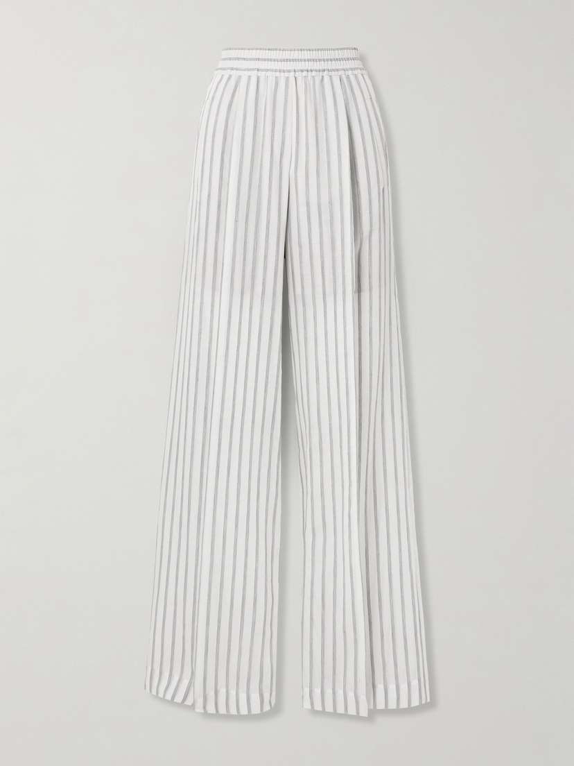 Brunello Cucinelli Pleated Striped Cotton And Silk-blend Wide-leg Pants
