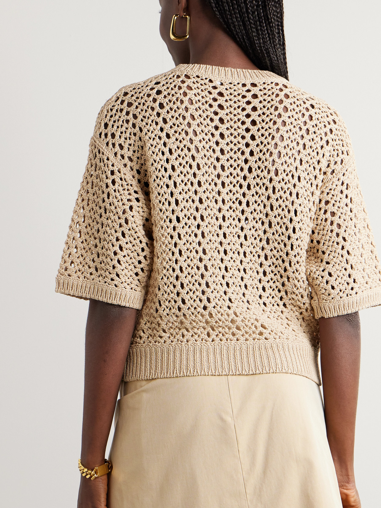 Brunello Cucinelli Open-knit Cotton-blend Sweater In Neutrals