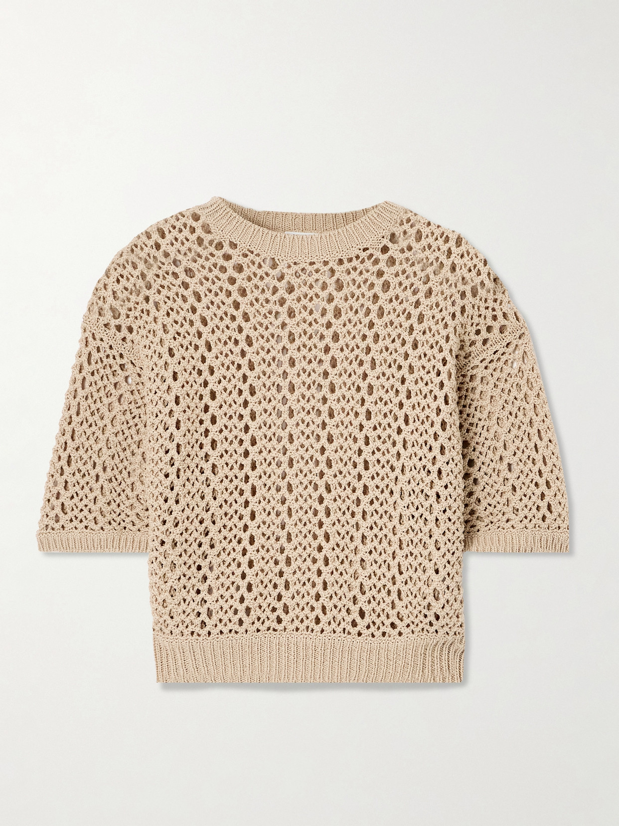 Brunello Cucinelli Open-knit Cotton-blend Sweater In Neutrals