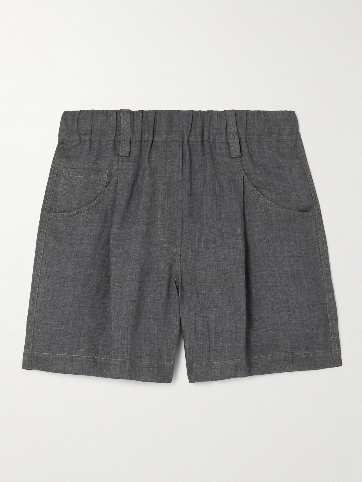 Brunello Cucinelli Pleated Linen Shorts In Gray