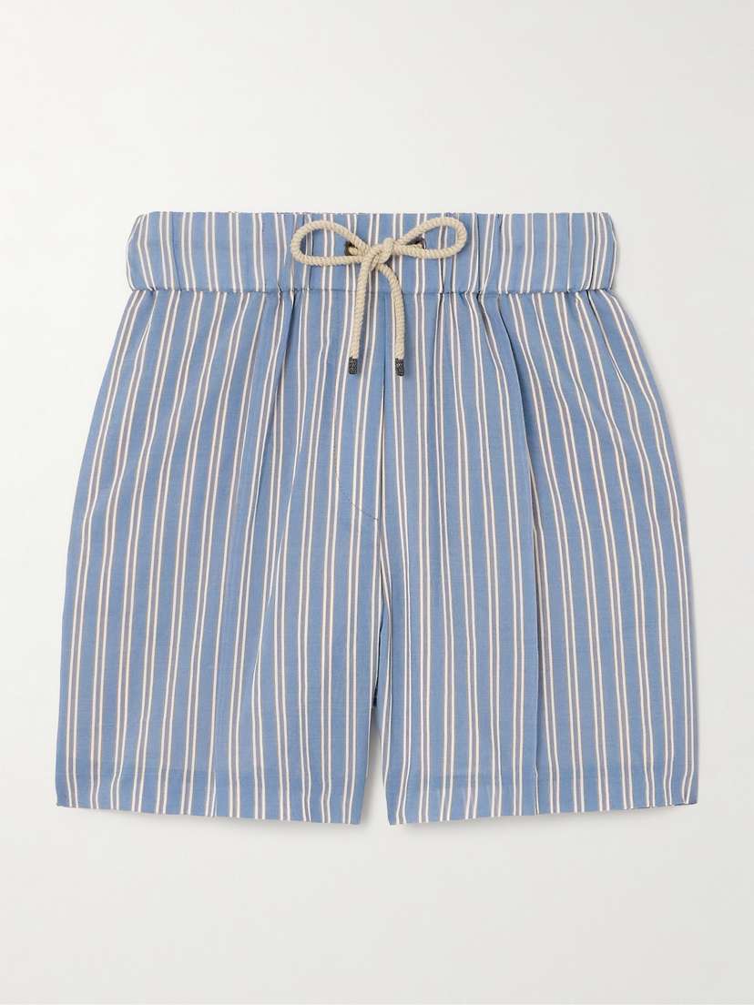 Brunello Cucinelli Pleated Striped Cotton And Silk-blend Shorts