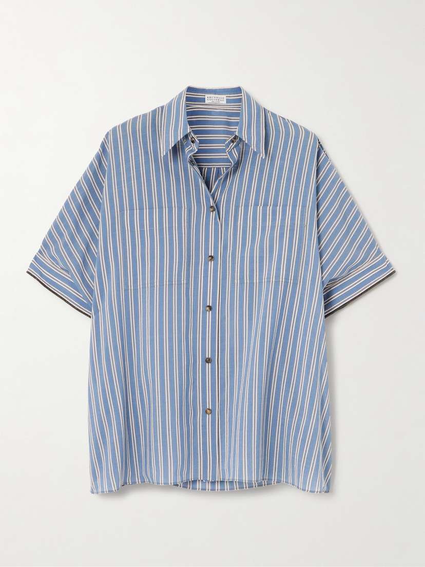 Brunello Cucinelli Striped Bead-embellished Cotton And Silk-blend Shirt