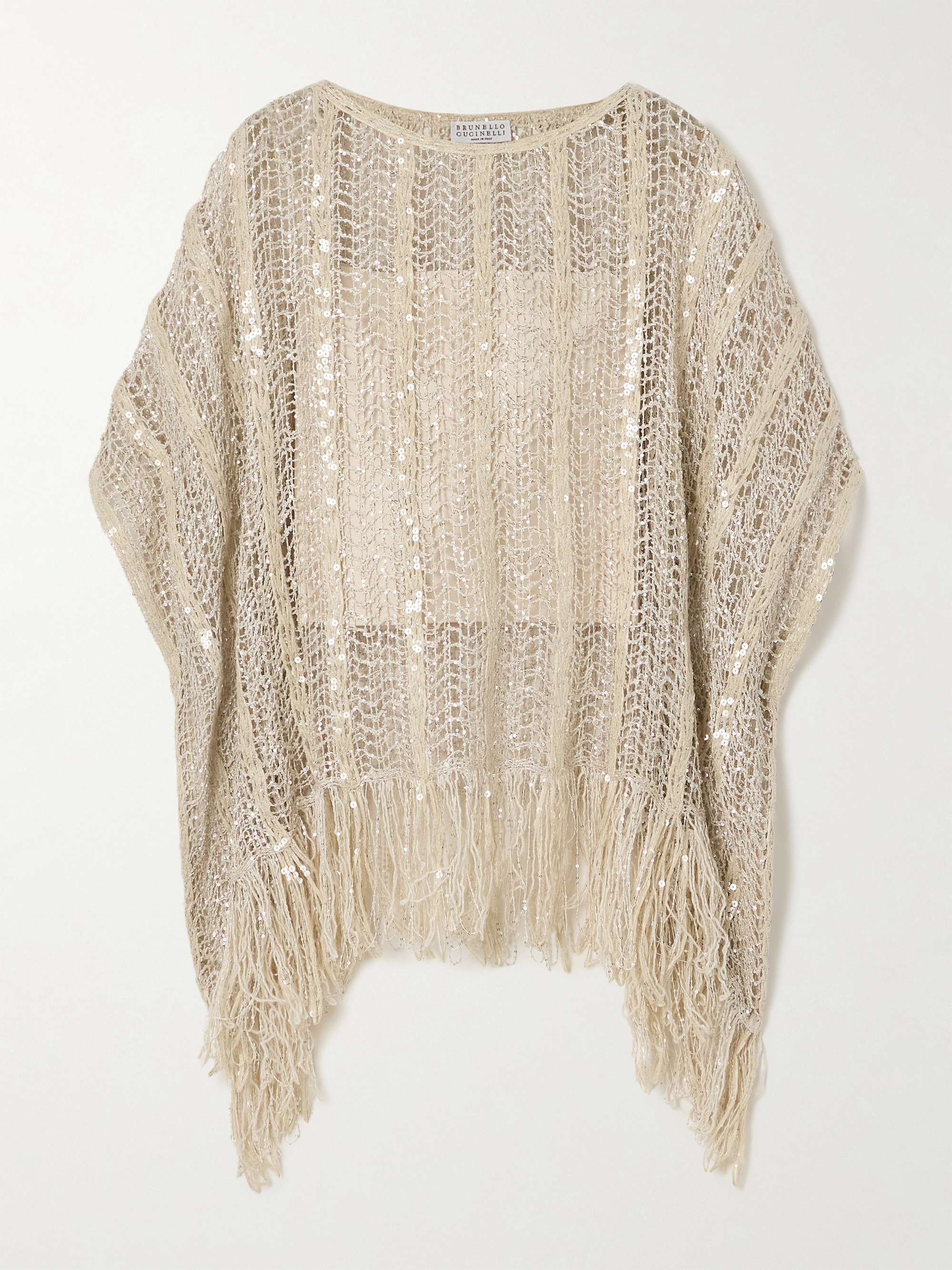 BRUNELLO CUCINELLI Fringed sequin-embellished open-knit top