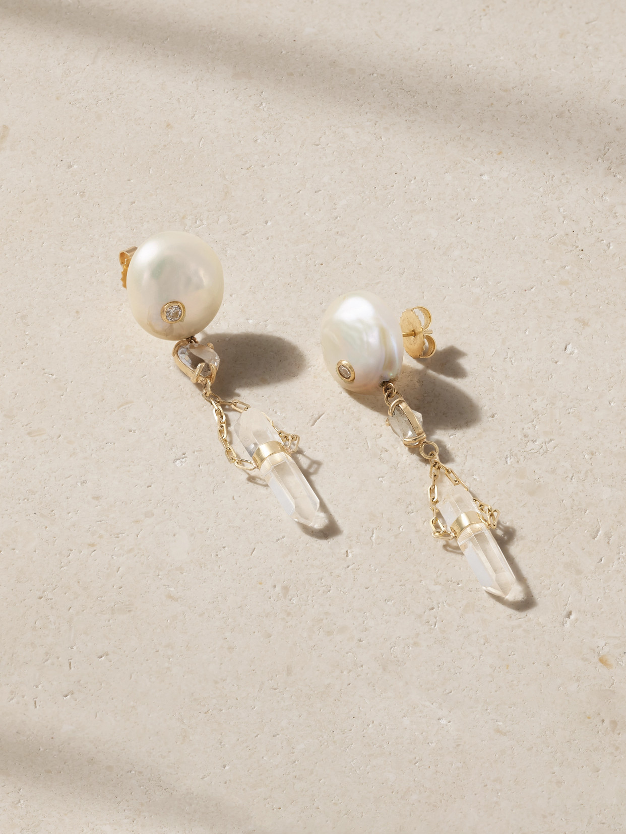 Jia Jia 14-karat Gold Quartz, Diamond And Pearl Earrings In White