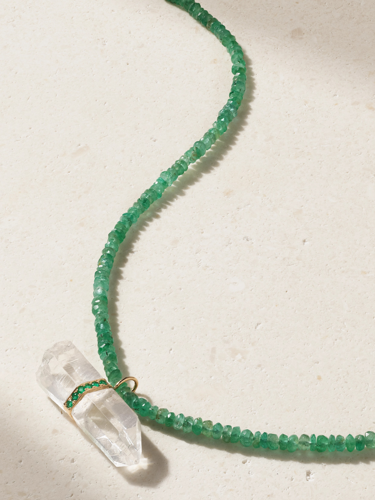 Jia Jia 14-karat Gold, Emerald And Quartz Necklace In Green