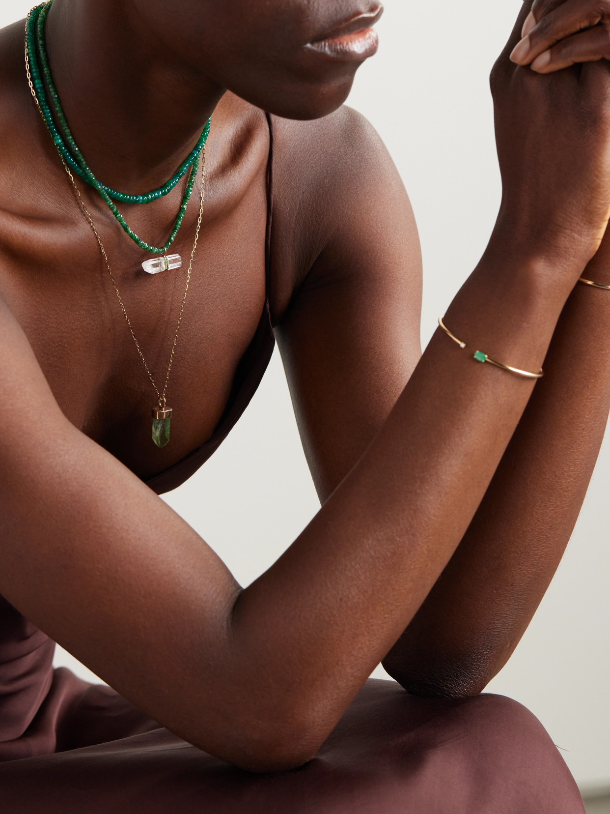 Jia Jia 14-karat Gold, Emerald And Quartz Necklace In Green