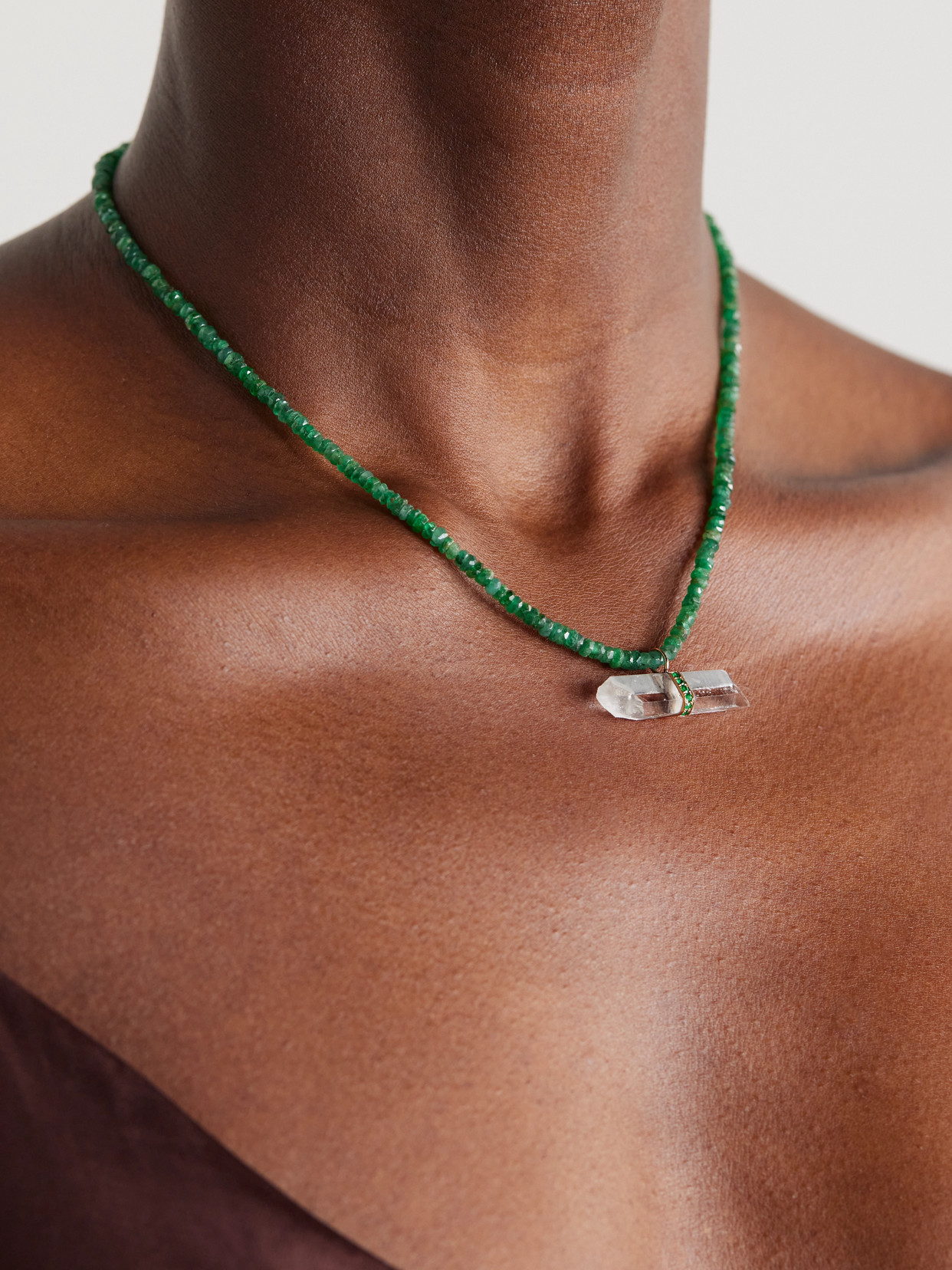 Jia Jia 14-karat Gold, Emerald And Quartz Necklace In Green