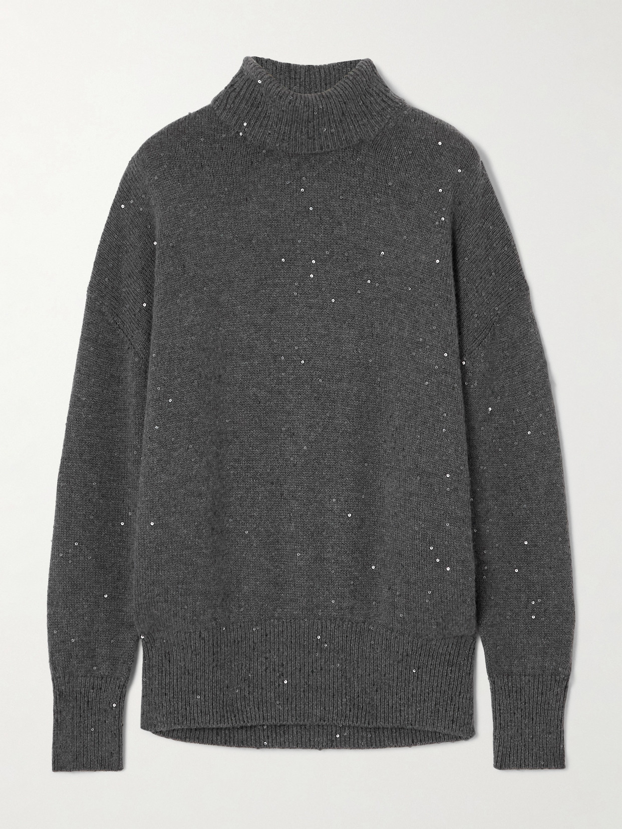 Brunello Cucinelli Sequin-embellished Cashmere And Silk-blend Turtleneck Sweater In Gray