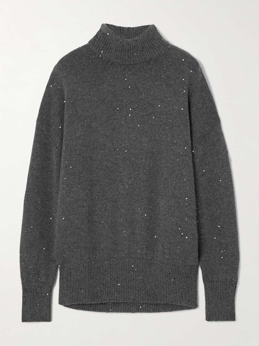 Brunello Cucinelli Sequin-embellished Cashmere And Silk-blend Turtleneck Sweater
