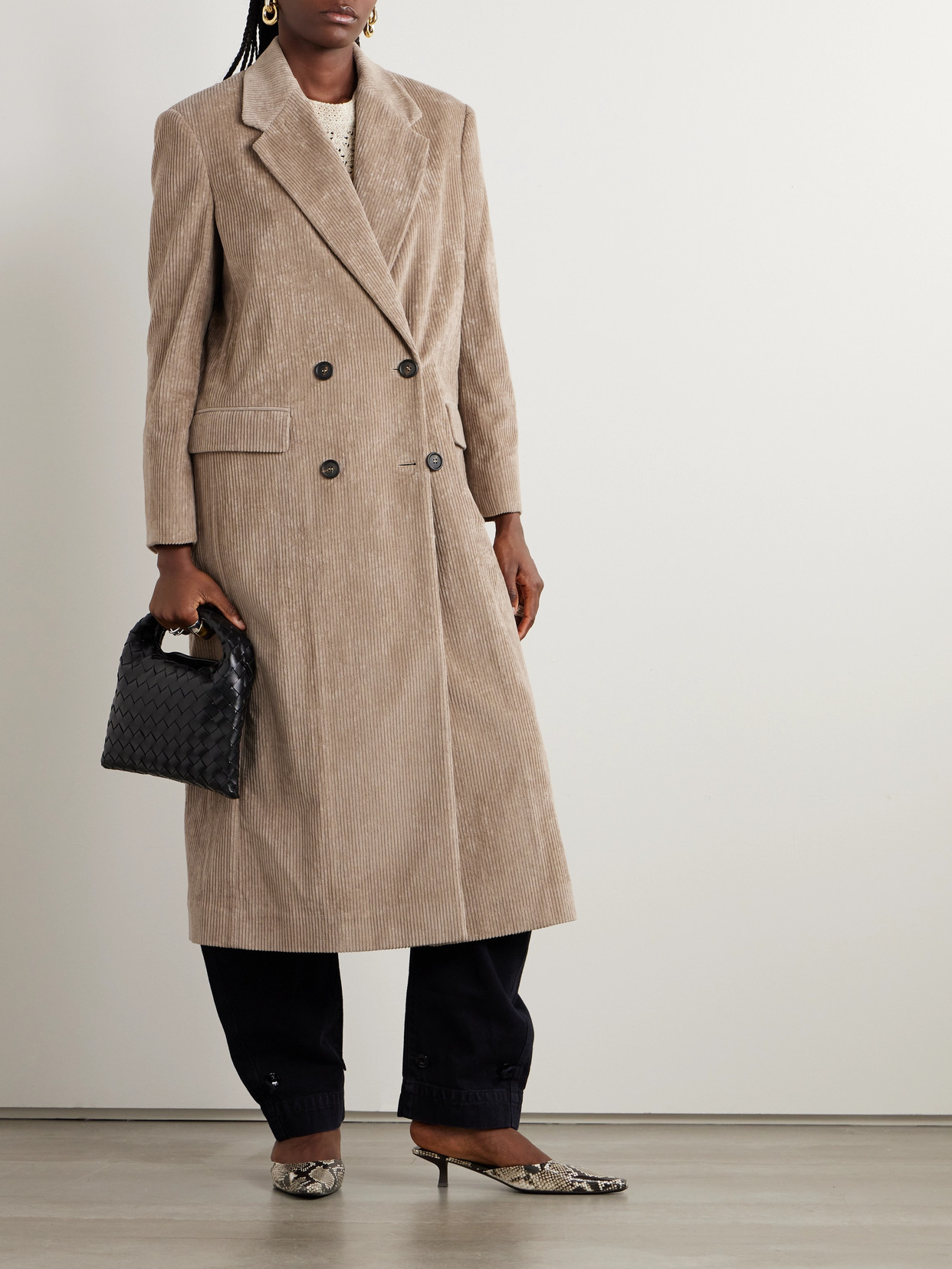Brunello Cucinelli Double-breasted Cotton-blend Corduroy Coat In Brown