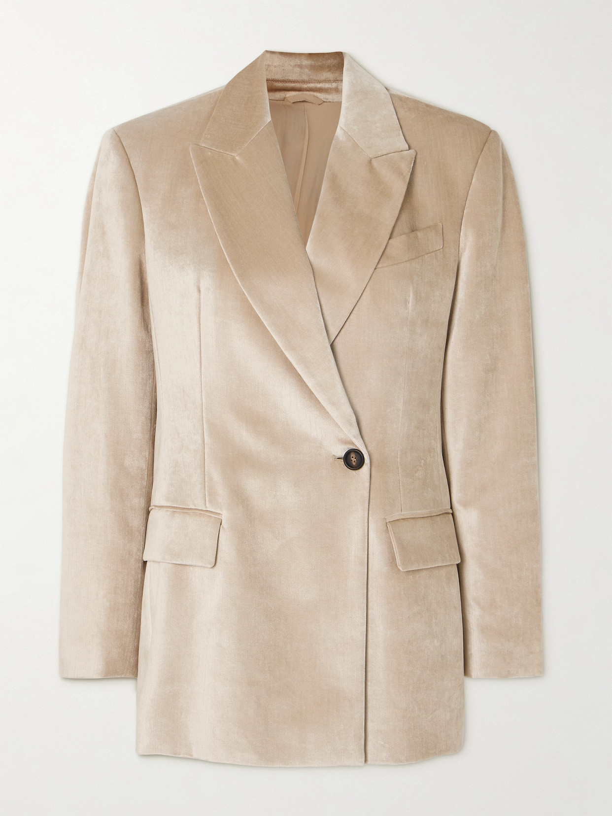 Brunello Cucinelli Asymmetric Velvet Blazer In Neutrals