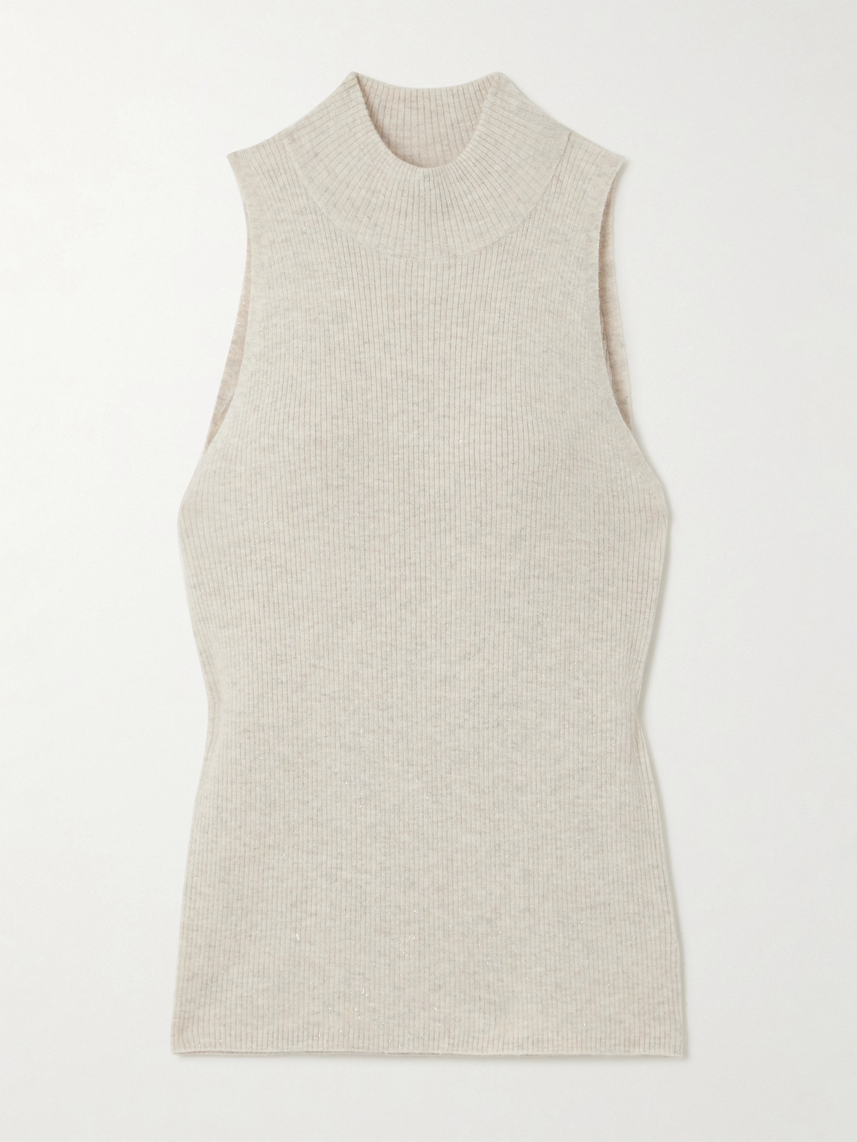 Brunello Cucinelli Metallic Ribbed-knit Turtleneck Tank In Grey