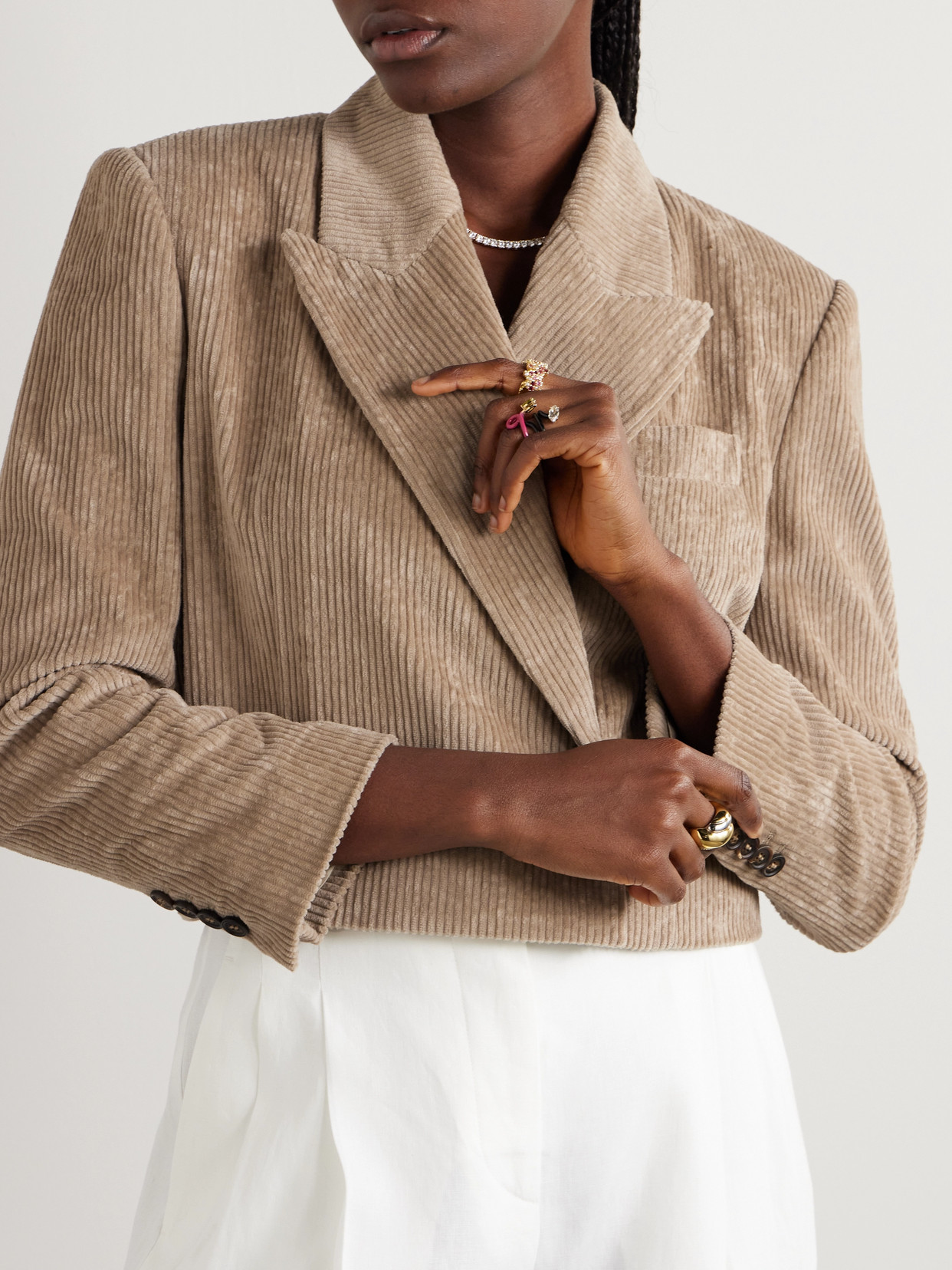 Brunello Cucinelli Cropped Double-breasted Cotton-blend Corduroy Blazer In Brown