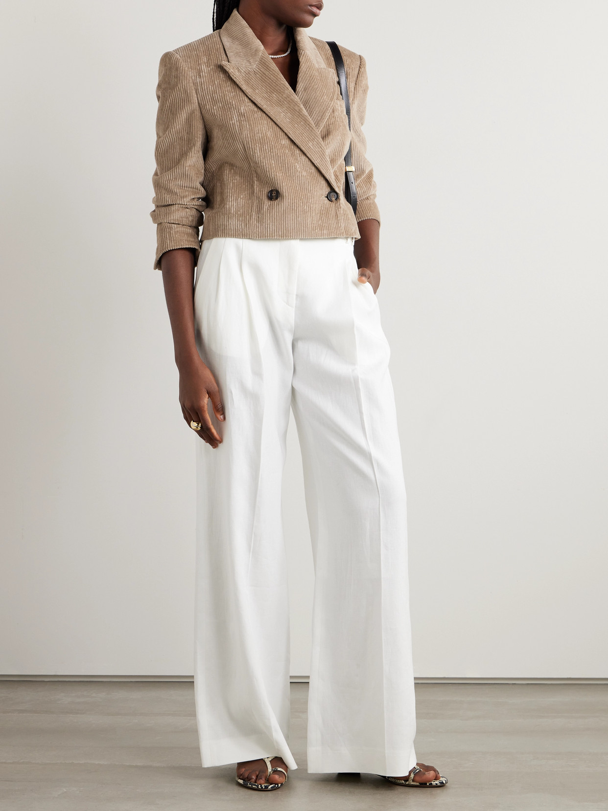 Brunello Cucinelli Cropped Double-breasted Cotton-blend Corduroy Blazer In Brown