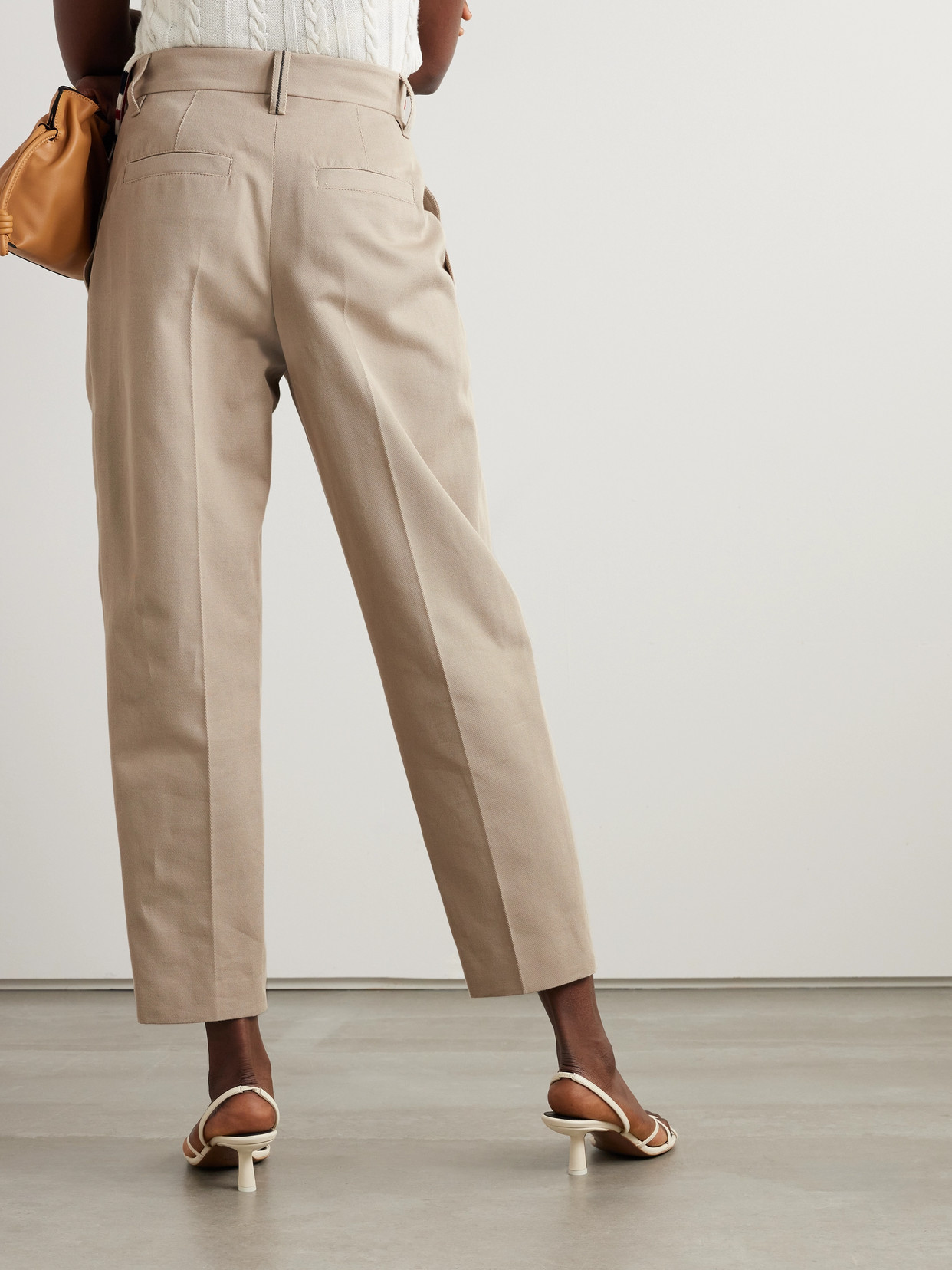 Brunello Cucinelli Cropped Cotton And Wool-blend Twill Tapered Pants In Neutrals