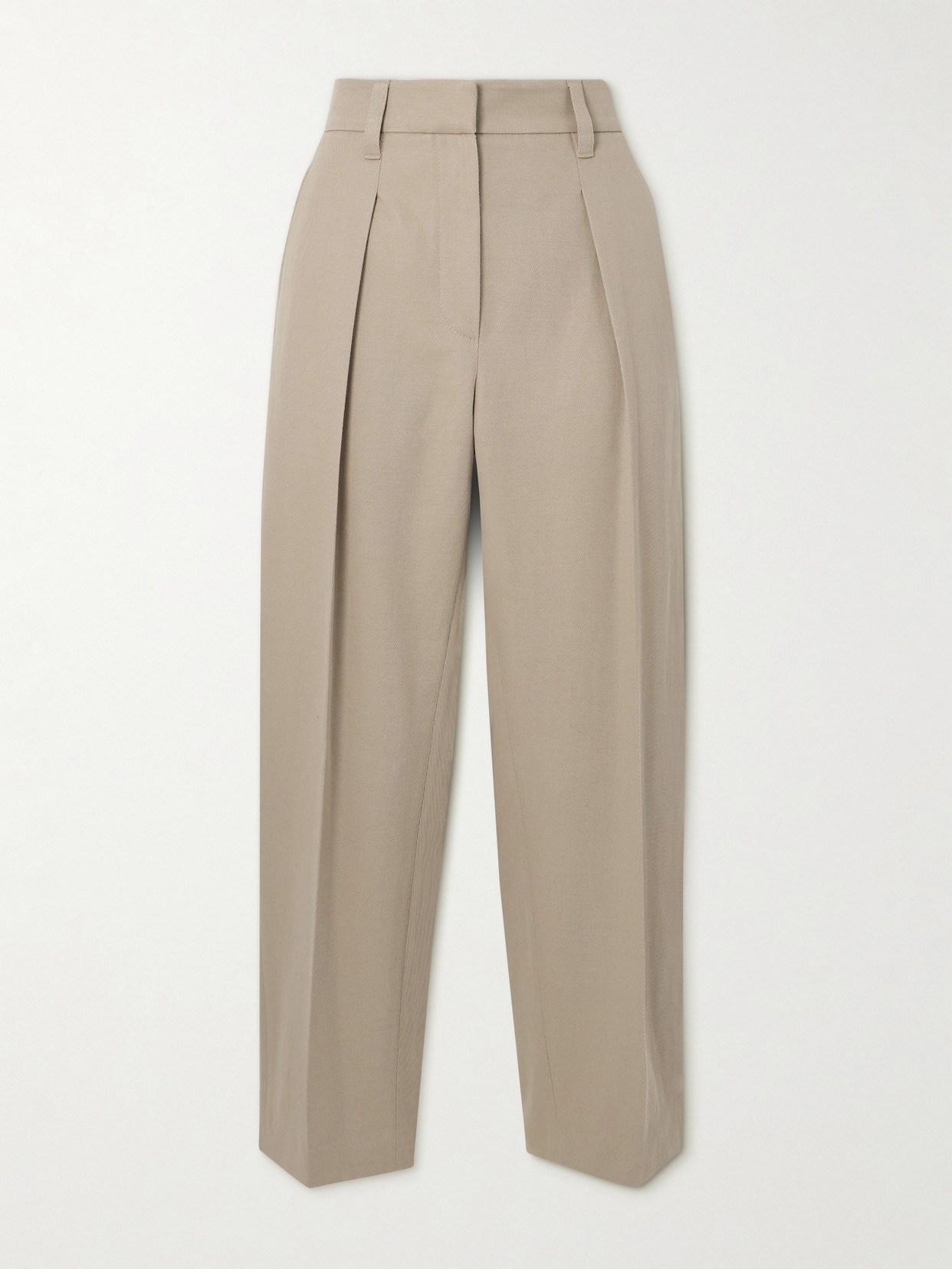 Brunello Cucinelli Cropped Cotton And Wool-blend Twill Tapered Pants In Neutrals