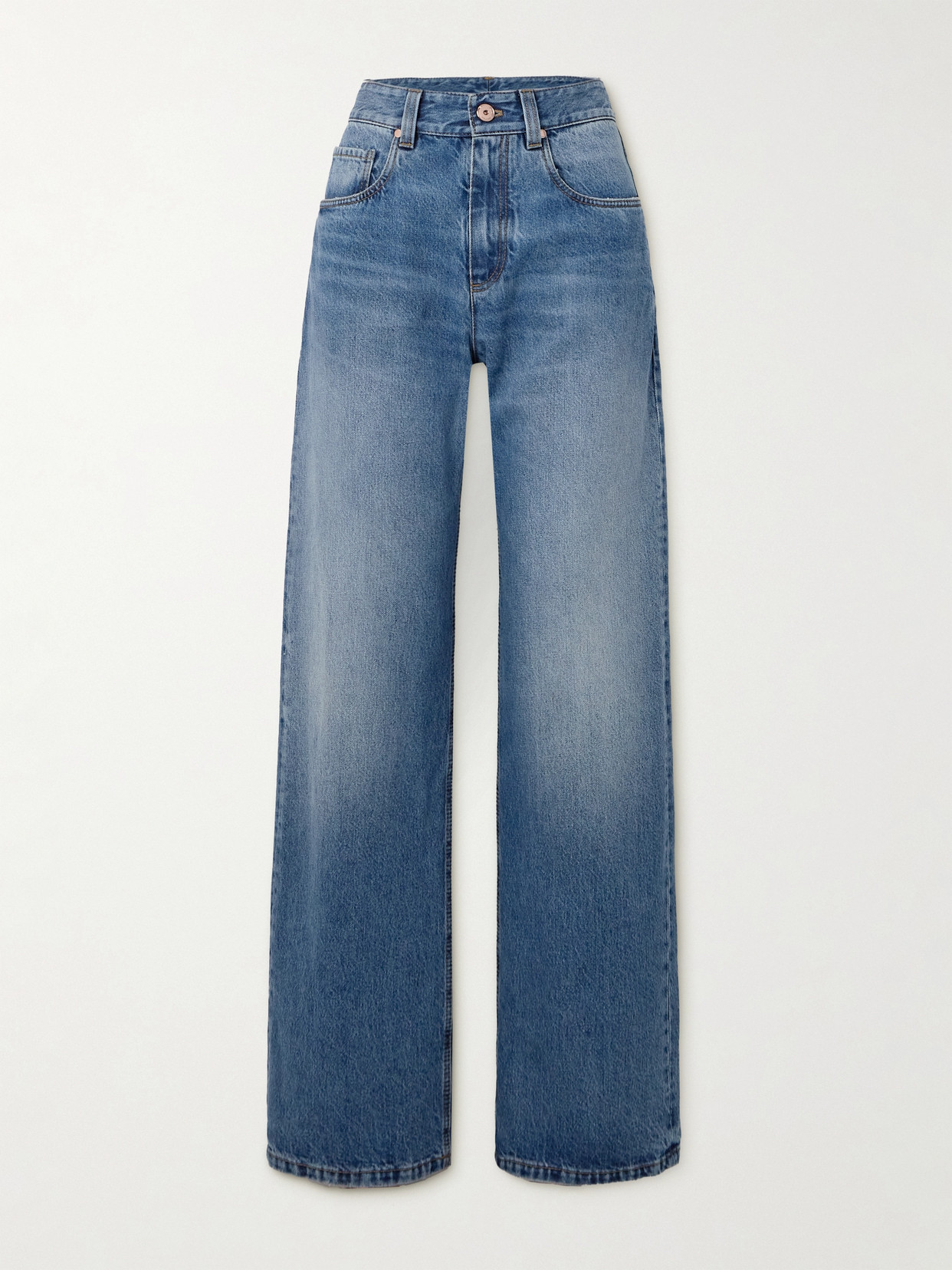 Shop Brunello Cucinelli Bead-embellished High-rise Wide-leg Jeans In Blue