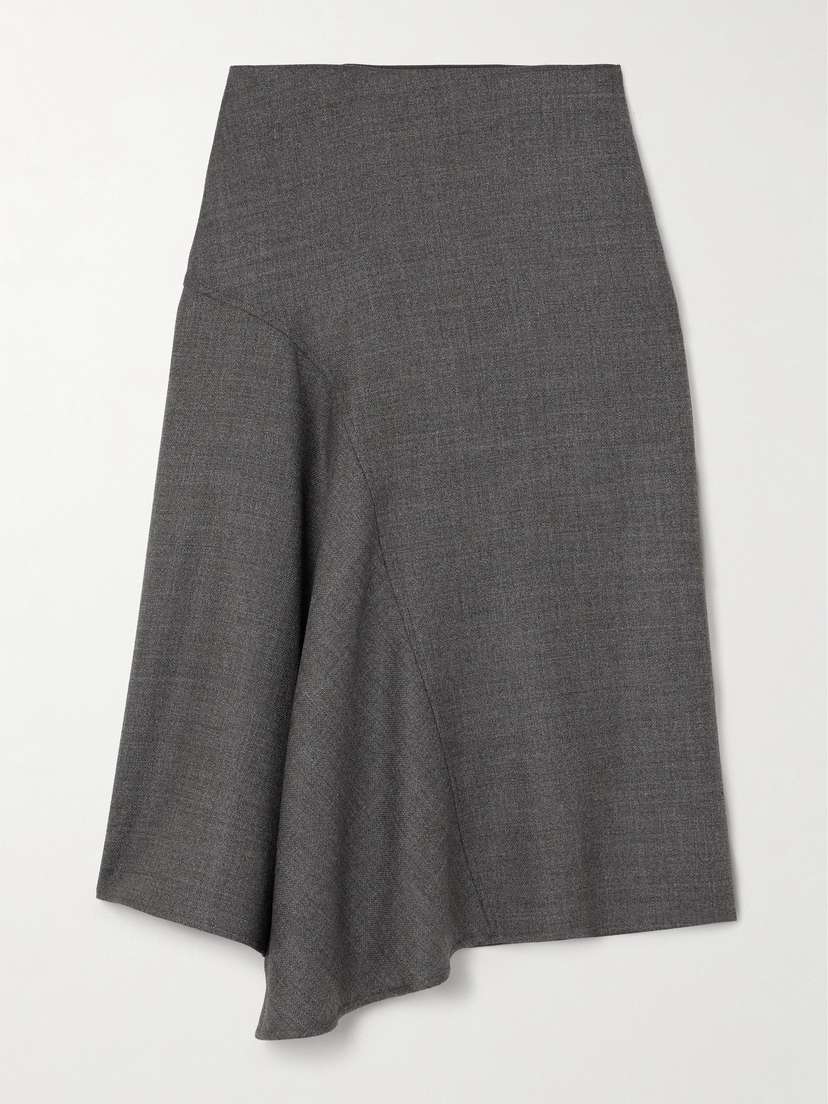 Brunello Cucinelli Paneled Asymmetric Wool Midi Skirt