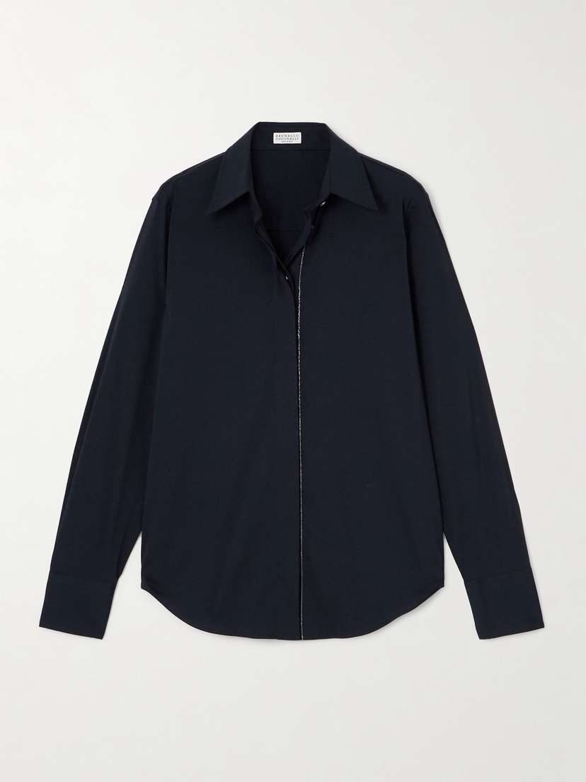 Brunello Cucinelli Bead-embellished Cotton-blend Poplin Shirt - x large