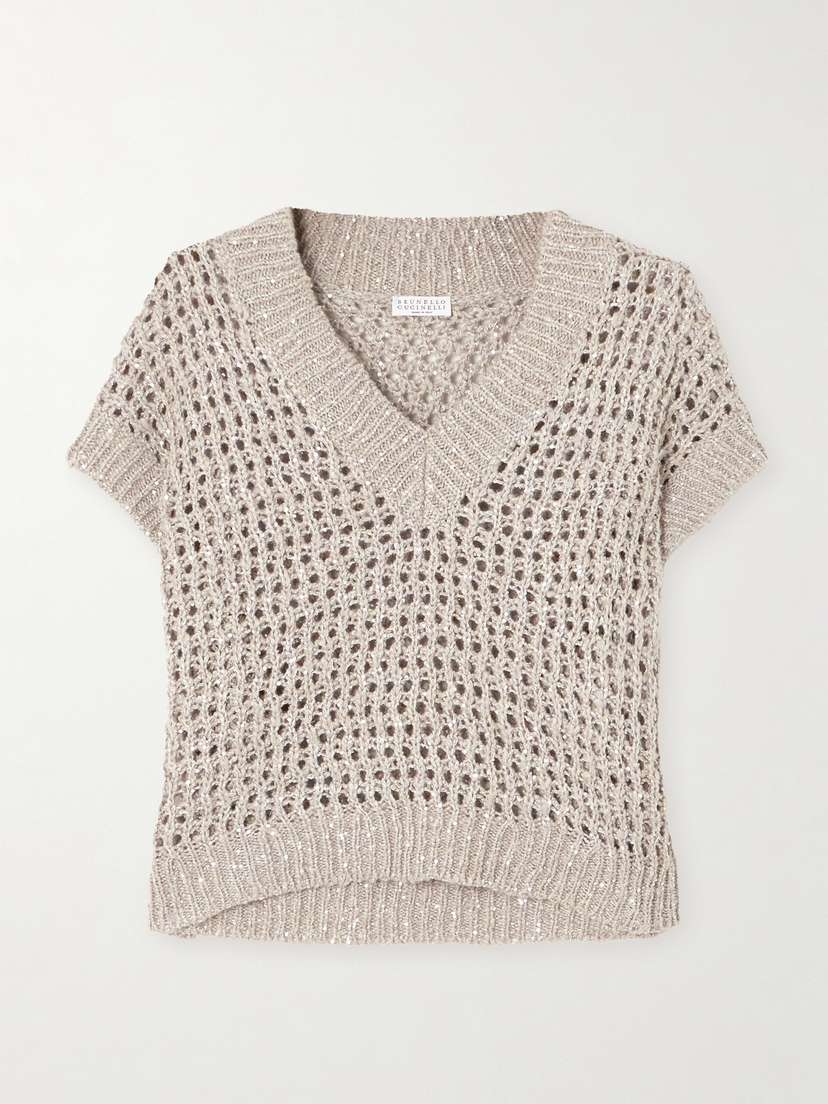Brunello Cucinelli Sequin-embellished Open-knit Sweater