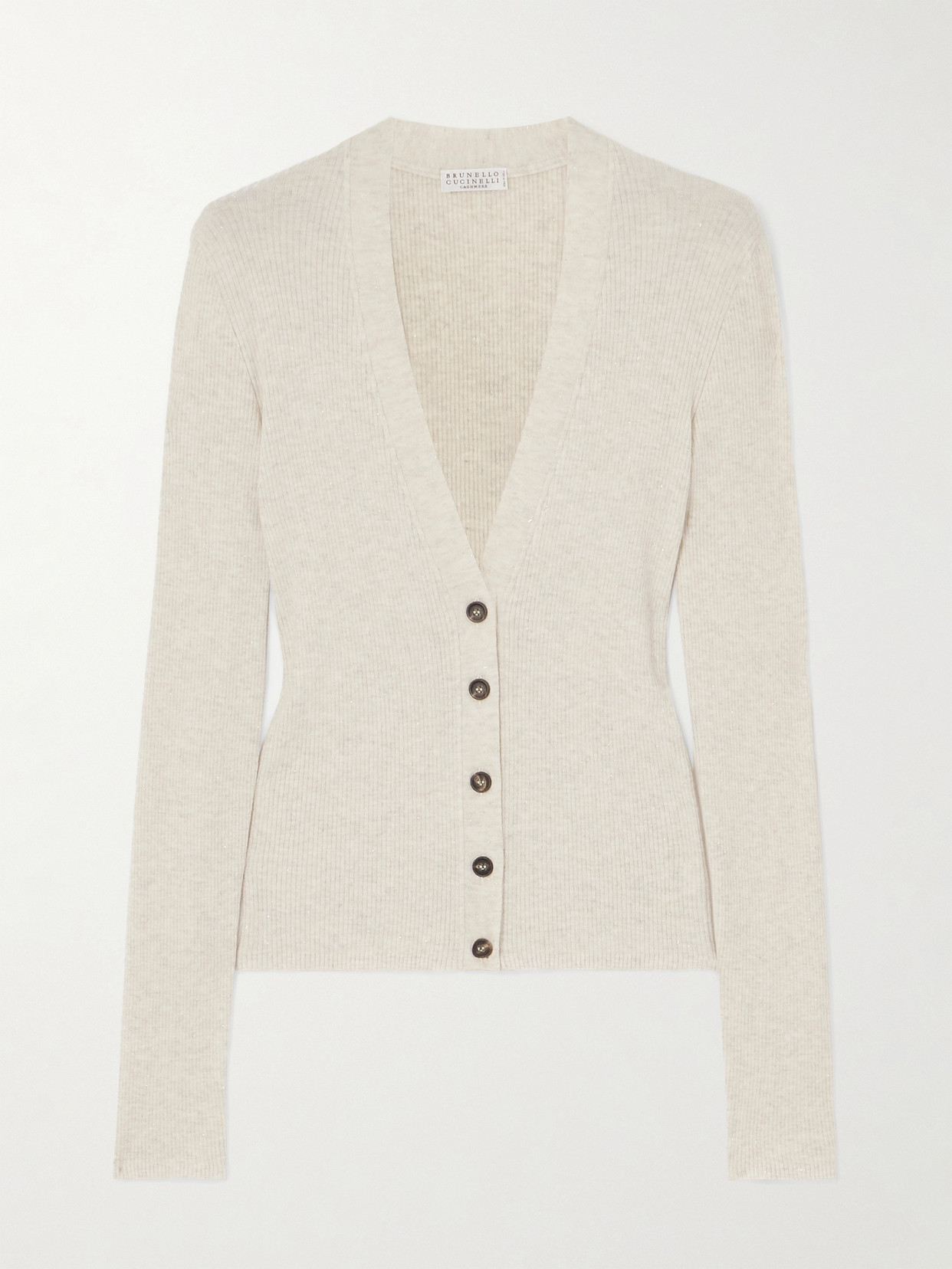 Brunello Cucinelli Metallic Ribbed-knit Cardigan In Neutrals