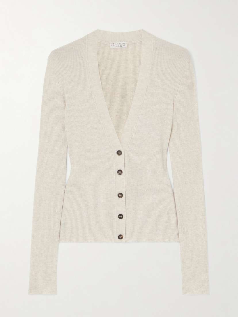 Brunello Cucinelli Metallic Ribbed-knit Cardigan