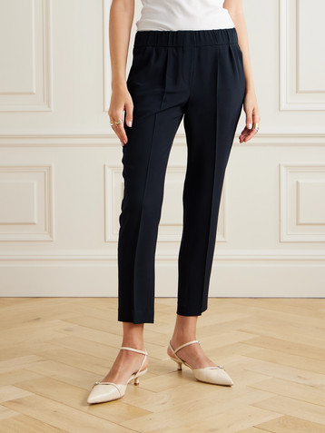 Brunello Cucinelli Cropped pleated crepe tapered pants