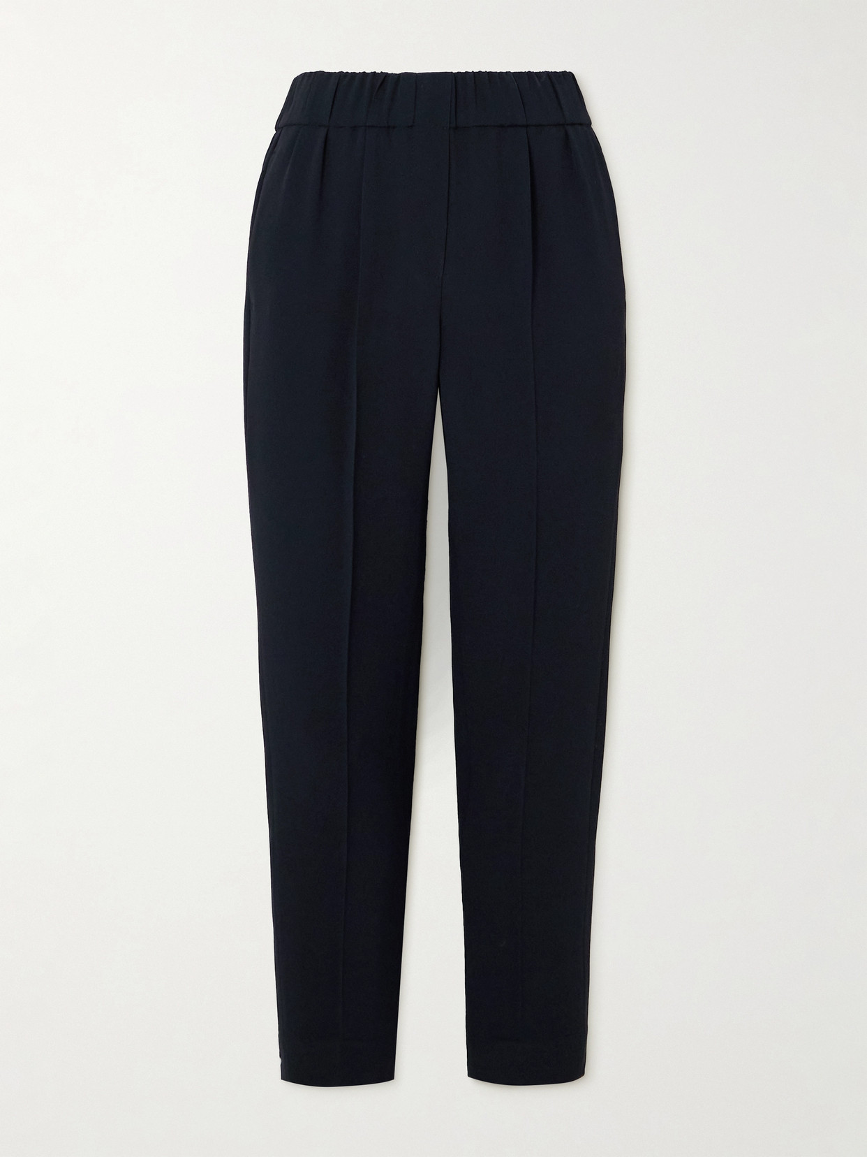 Brunello Cucinelli Cropped Pleated Crepe Tapered Trousers In Blue