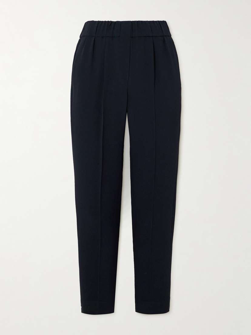 Brunello Cucinelli Cropped Pleated Crepe Tapered Pants