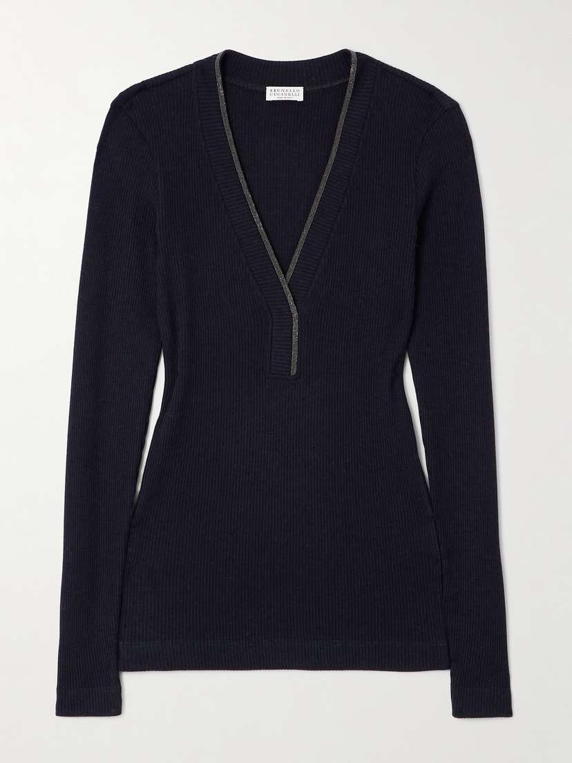 Brunello Cucinelli Bead-emebellished Ribbed Wool Sweater