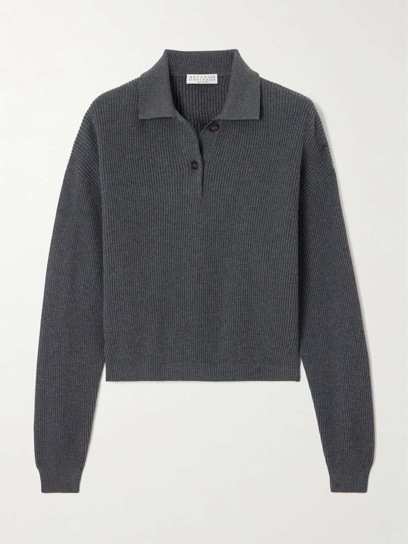 Brunello Cucinelli Ribbed Cotton Polo Sweater