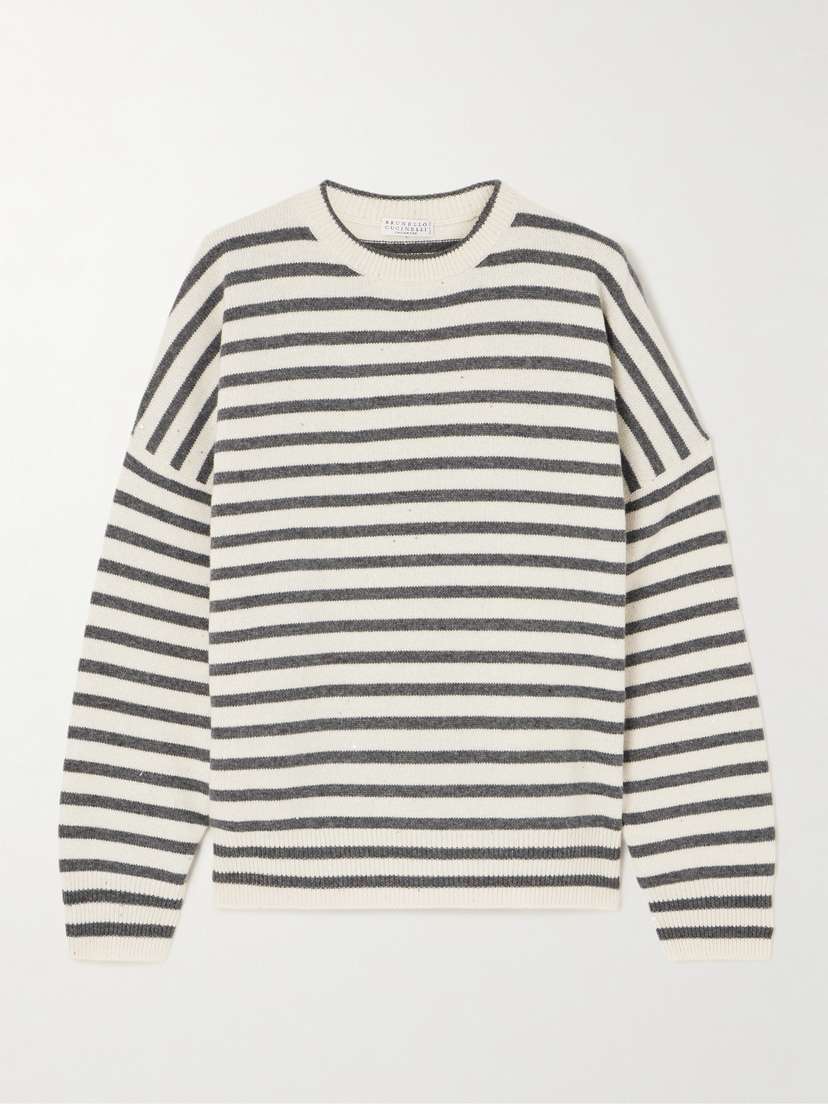 Brunello Cucinelli Sequin-embellished Striped Metallic Knitted Sweater
