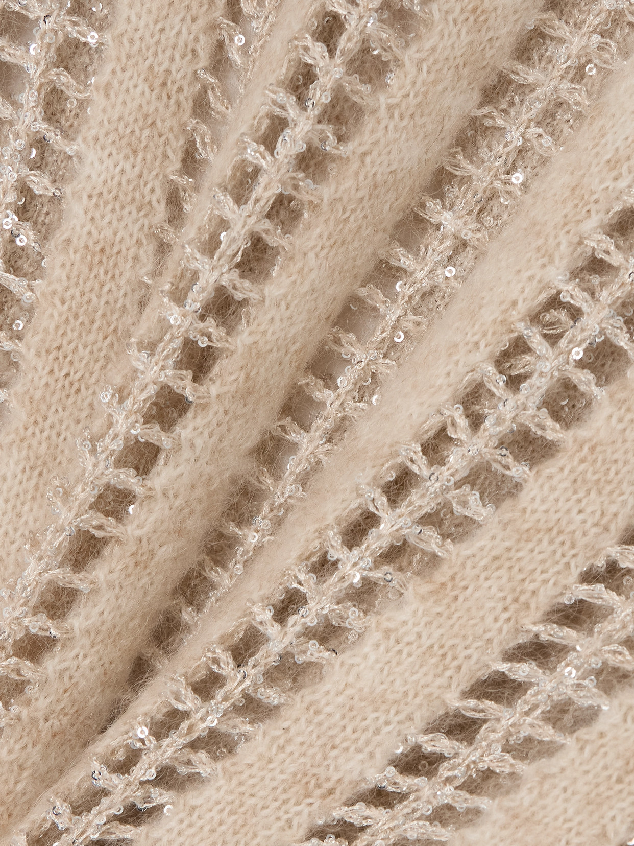 Brunello Cucinelli Sequin-embellished Open-knit Wool And Mohair-blend Sweater In Neutrals
