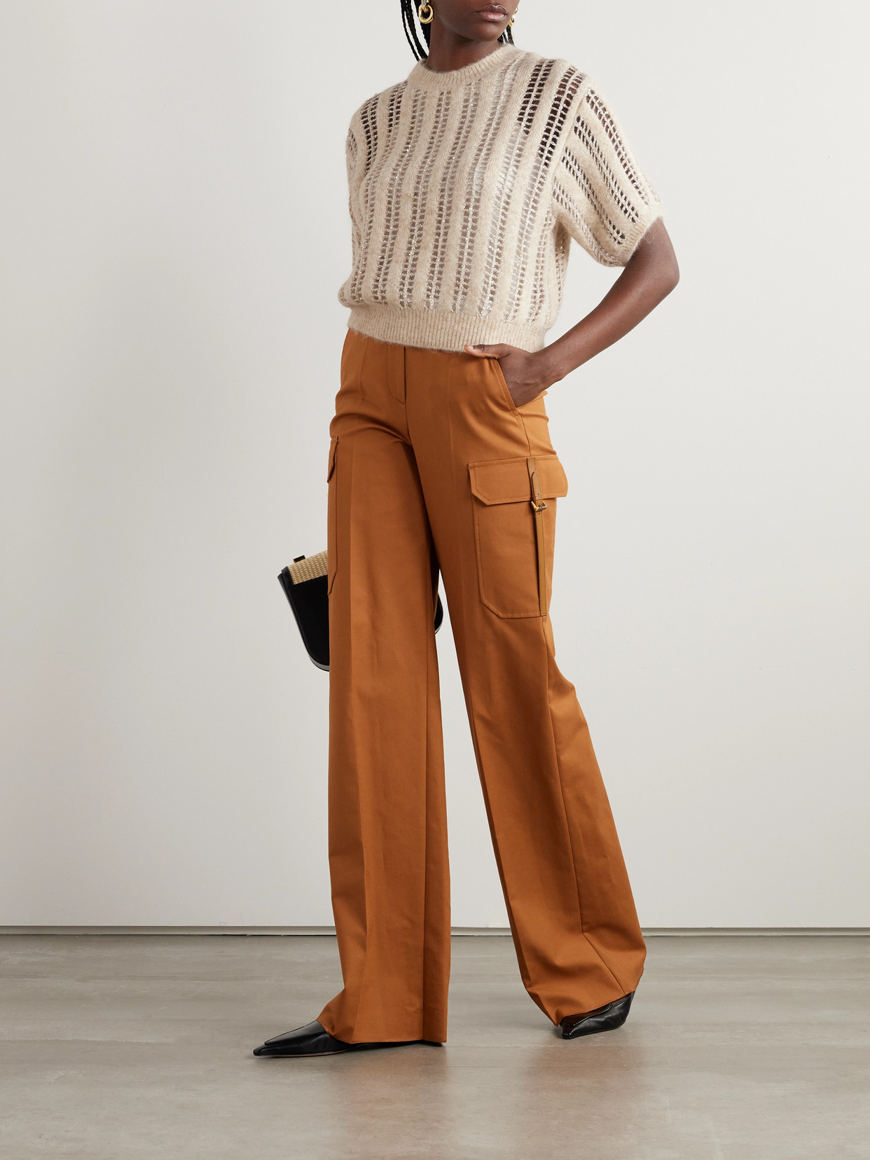 Brunello Cucinelli Sequin-embellished Open-knit Wool And Mohair-blend Sweater In Neutrals