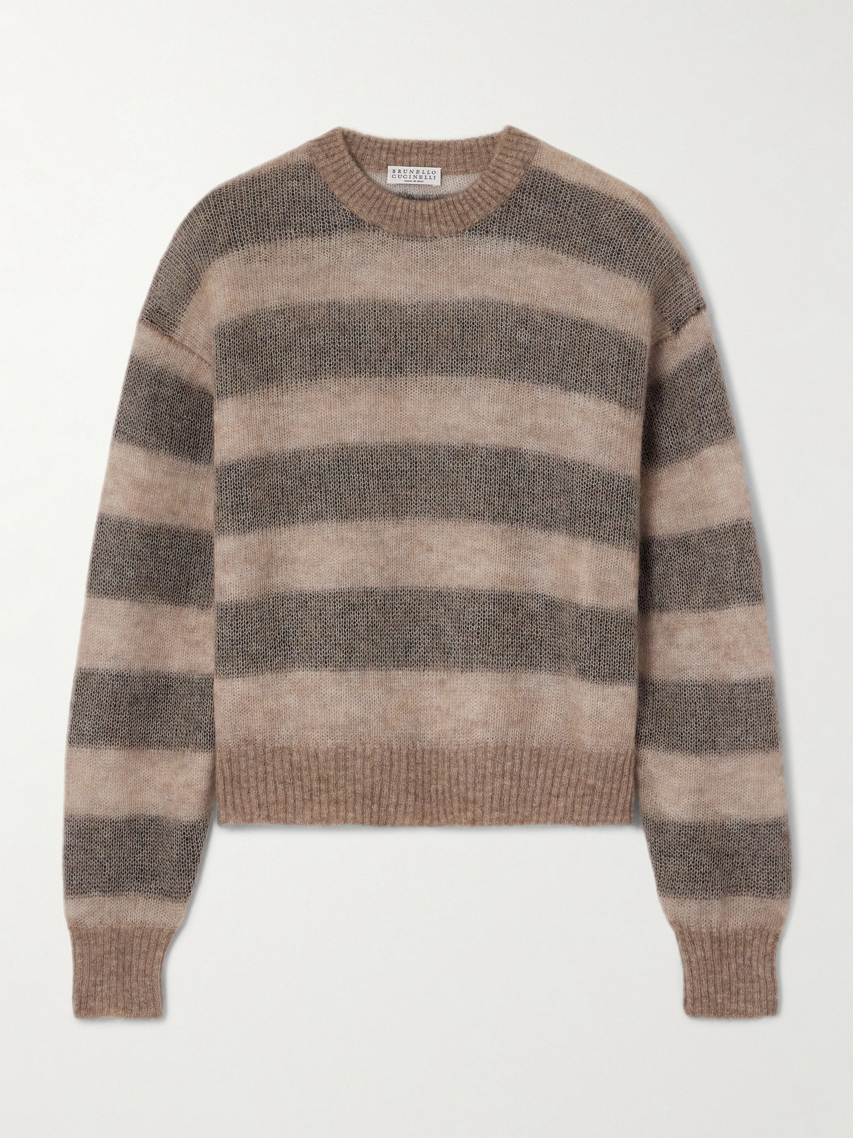 Brunello Cucinelli Striped Mohair-blend Sweater In Brown