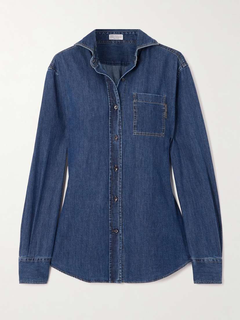 Brunello Cucinelli Bead-embellished Denim Shirt - x large