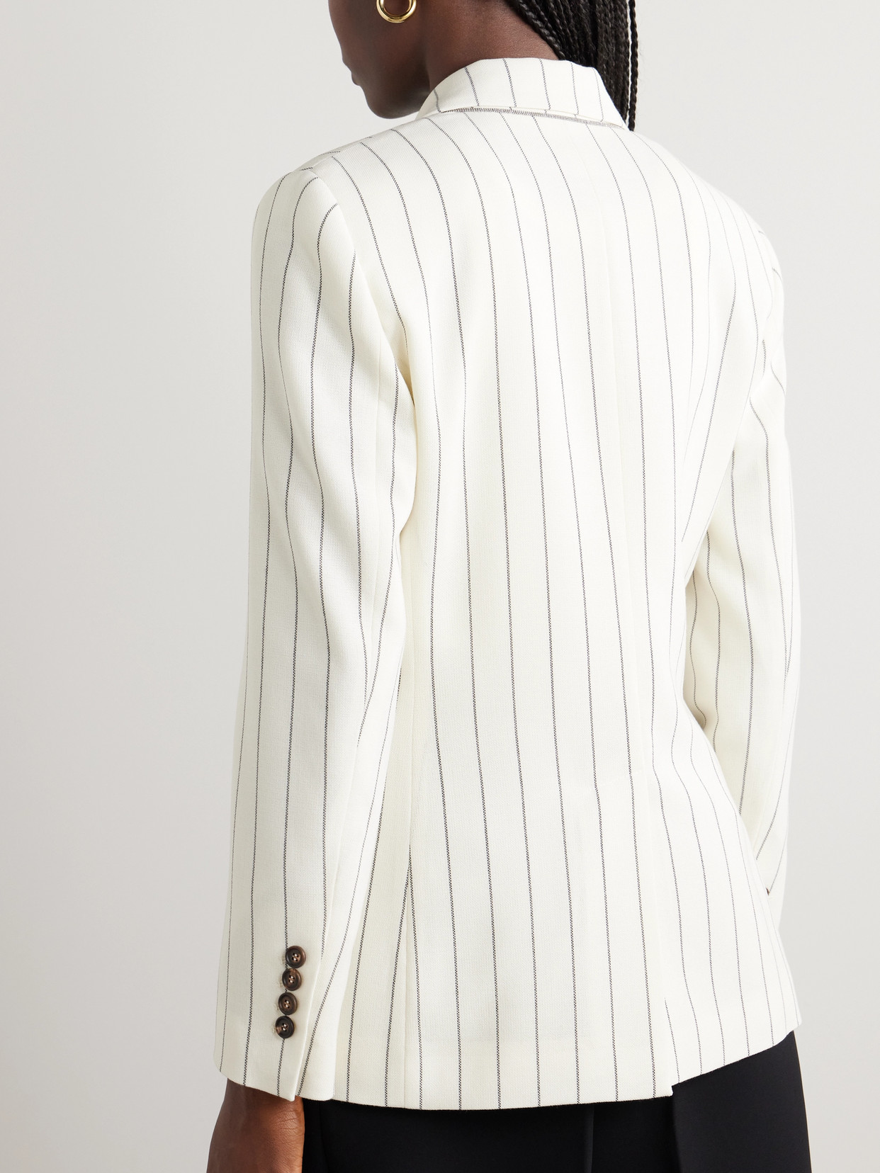 Brunello Cucinelli Panama Pinstriped Grain De Poudre Wool Blazer In White