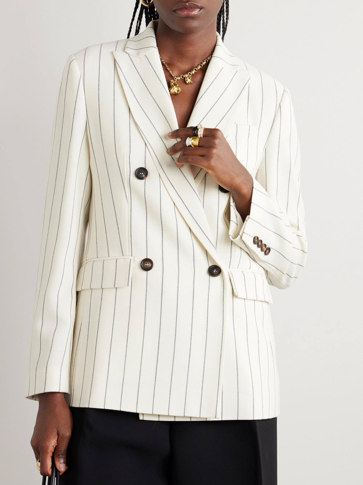 Brunello Cucinelli Panama Pinstriped Grain De Poudre Wool Blazer In White